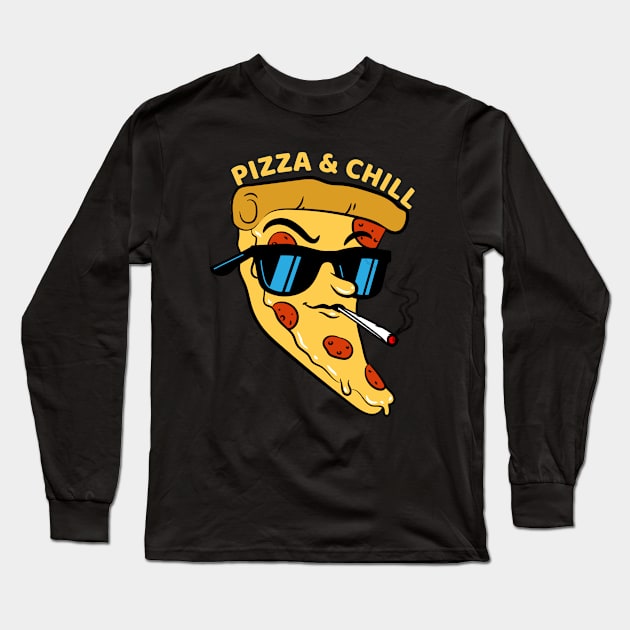 Pizza & Chill - Funny Food Pun Long Sleeve T-Shirt by Inspire Enclave